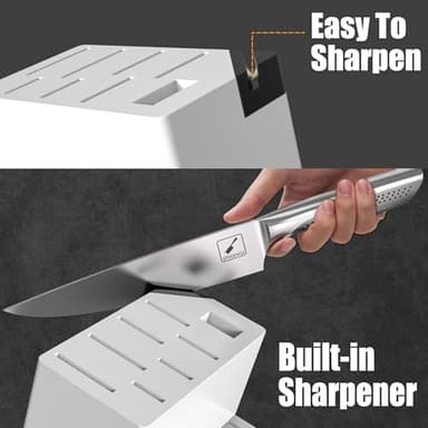 imarku Knife Set, Japanese HC Stainless Steel 15 PCS Kitchen Knife Set With Block With Built-in Sharpener, Razor-Sharp Blade Knife Block Set With Dotted Ergomomic Handle, Best Birthday Gifts, White - Image 3