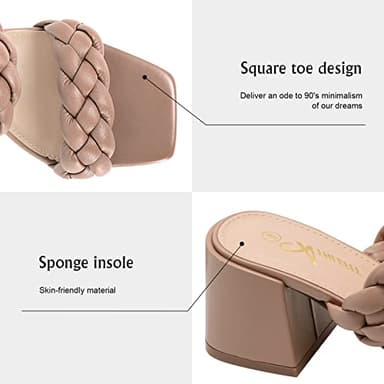 Athlefit Women's Braided Heeled Sandals Strappy Square Open Toe Heels Backless Mules Slip On Block Heels Nude Size 7.5 - Image 4