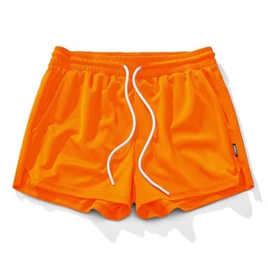 AIMPACT Mens Mesh Running Shorts Gym Athletic Workout Shorts for Men 3 inch Sports Shorts with Pocket(Orange L) - Image 1