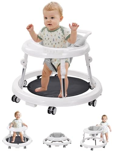 Baby Walker with Wheels: Adjustable Height & Foldable Design, Mute Wheels & Anti-Rollover Feature, Includes Footrest, Perfect for Boys & Girls 6-18 Months - Image 1