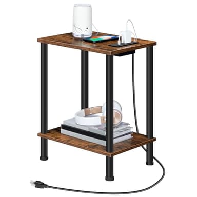 HOOBRO Side Table with Charging Station, End Table with USB Port and Outlet, Nightstand with 2-Layer Storage Shelves for Small Spaces, Living Room, Bedroom, Stable Frame, Rustic Brown BF09UBZ01 - Image 1