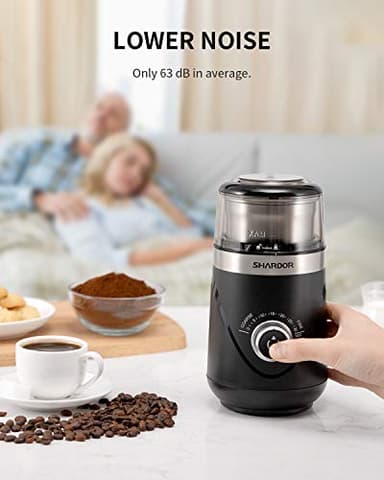 SHARDOR Upgraded Adjustable Coffee Grinder Electric, Herb/Spice, Espresso with 1 Removable Stainless Steel Bowl, Black - Image 5