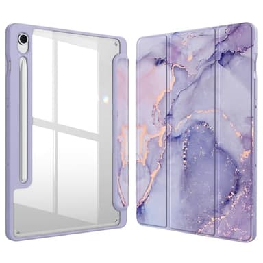 Fintie Hybrid Slim Case for Samsung Galaxy Tab S10 Lite/ S10 FE/ S9 FE 10.9 Inch/Tab S9 11 Inch with S Pen Holder, Shockproof Cover with Clear Transparent Back Shell, Auto Wake/Sleep, Lilac Marble - Image 1