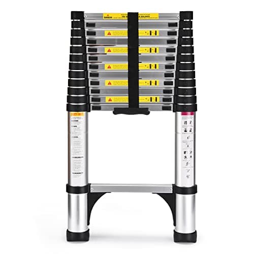 Telescoping Ladder, SocTone 12.5 FT Aluminum Lightweight Extension Ladder with 2 Triangle Stabilizers, Heavy Duty 330lbs Max Capacity, Multi-Purpose Collapsible Ladder for RV or Outdoor Work - Image 1