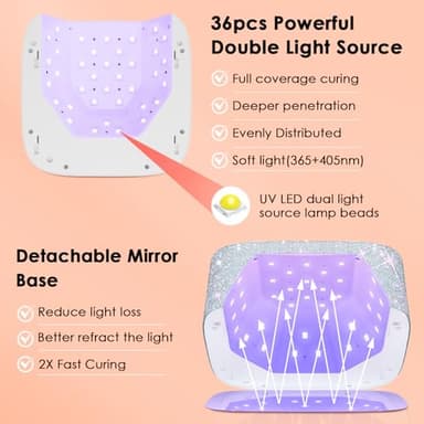 UV LED Nail Lamp Cordless, HUITINE 80W Rechargeable UV Light for Gel Nails, Professional Gel Light Dryer with 5 Timers & Mirror Base, Sparkling Rhinestones Diamond Curing Lamp for Salon & Home - Image 3