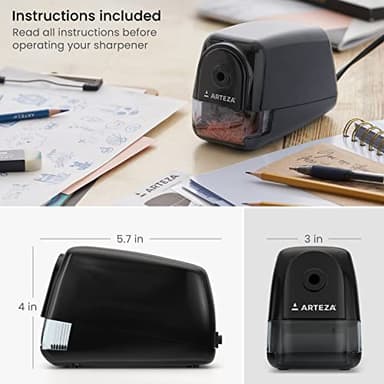 Arteza Pencil Sharpener, Black, Quiet Pencil Sharpener for 8-mm Pencils, Office Supplies for Teachers, Students, and Classrooms, Art Studios, and Workspaces - Image 3
