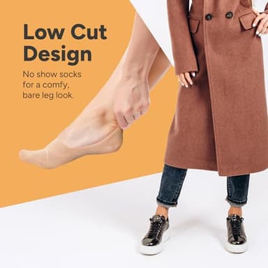 Eedor Women's No Show Socks, Comfy and Breathable Non-Slip, Low Cut Invisible Liner Socks for Casual and Formal Wear, Durable, Soft, Stretchable Fabric - 6 Pairs, Large, Size 8-10 - Beige - Image 2