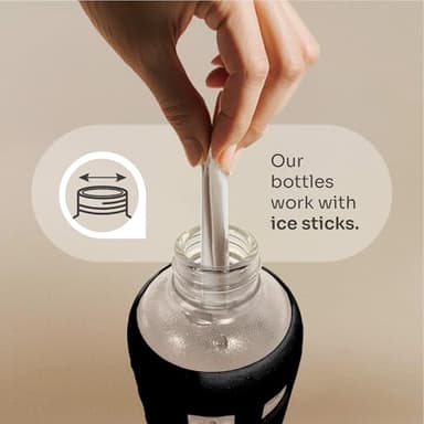 purifyou 40oz / 32oz / 22oz / 12oz Borosilicate Glass Water Bottle with Time & Volume Markers, Silicone Sleeve, Stainless Steel Lid | Reusable Glass Bottle for Water & Juice (22oz Jet Black) - Image 5