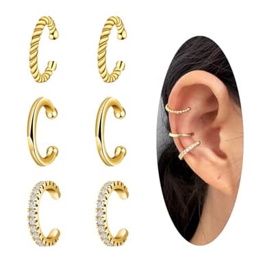 Gold Ear Cuffs Non Piercing Three Cartilage Earrings for Women Hypoallergenic Cuff Earrings with Cubic Zirconia for Gift - Image 3