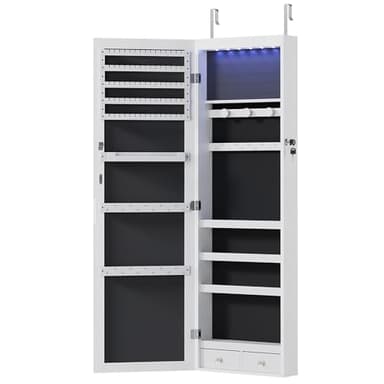 Sweetcrispy Jewelry Cabinet Organizer Wall or Door Mounted, 47.2-inch Jewelry Armoire with Full-Length Mirror, 6 LEDs Lockable Jewelry Storage, Large Capacity Storage, White - Image 6