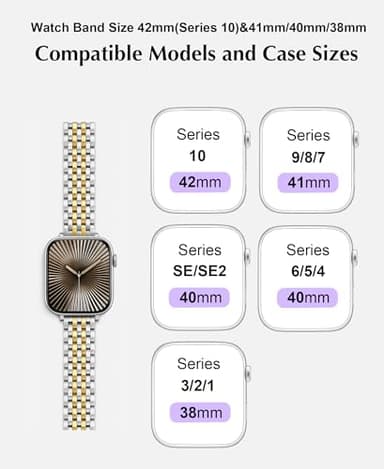Seven-link Watch Bands for Apple Watch 10,Se,9,8,7,6,5,4,3,2,1 for Women, Dressy Stainless Steel Metal Band for Apple Watch 40mm 41mm 42mm 38mm for iWatch, Two-Tone Silver/Gold - Image 8