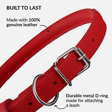 CollarDirect Rolled Leather Dog Collar, Soft Padded Round Puppy Collar, Handmade Genuine Leather Collar Dog Small Large Cat Collars 13 Colors (6-7 Inch, Red Smooth) - Image 3