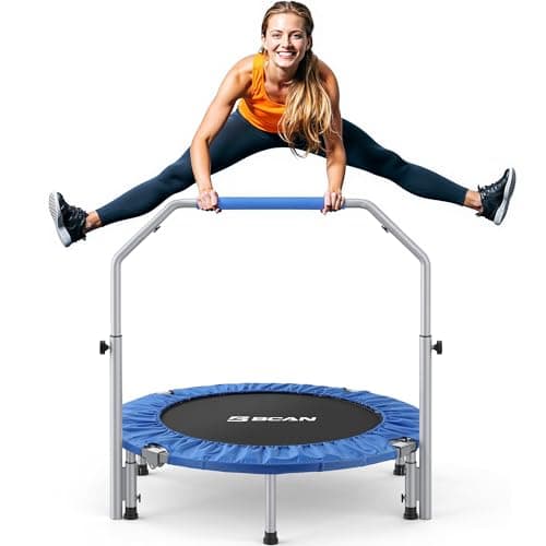 BCAN 40/48" Foldable Mini Trampoline Max Load 330lbs/440lbs, Fitness Rebounder with Adjustable Foam Handle, Exercise Trampoline for Adults Indoor/Garden Workout - Image 1
