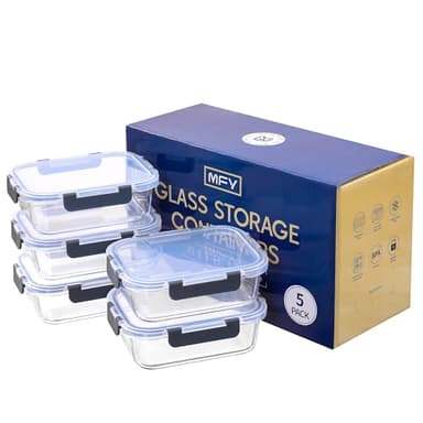 MFY 5-Pack 36 OZ Glass Storage Containers with Lids, Glass Meal Prep Containers Set, Airtight Lunch Containers with Lids, Microwave, Oven, Freezer and Dishwasher Safe, Gray - Image 8