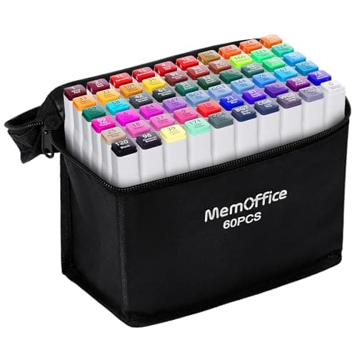 MemOffice 60 Colors Dual Tip Artist Alcohol Markers Set with Carrying Case - Perfect for Coloring, Drawing, Sketching, Card Making and Illustration - Perfect for Adults and Kids - Image 1