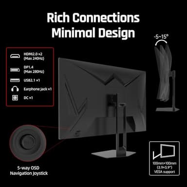 KTC 27'' 280Hz 240Hz Gaming Monitor 1ms GTG 350nits Fast VA 1080P Tilt 126% sRGB Adaptive Sync 4000:1 Contrast Ratio HDR DisplayPort 1.4/HDMI 2.0 VESA - Image 5