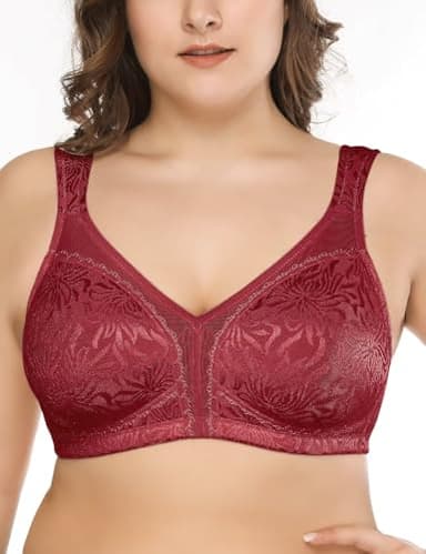 Deyllo Women's Full Coverage Plus Size Comfort Minimizer Bra Wirefree Non Padded(Red,48C) - Image 1