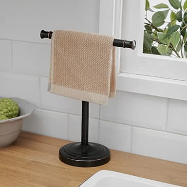 RUMOSE 13 Inch Oil Rubbed Bronze Towel Stand Hand Towel Holder Bathroom Kitchen Vanity Countertop T-Shape Towel Rack Free Standing Stainless Steel Towel Bar Towel Ring - Image 8