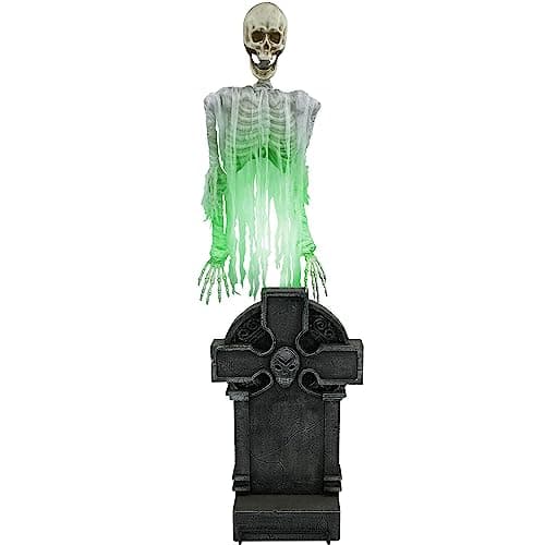 Haunted Hill Farm Motion Activated Floating Skeleton Ghost Over Tombstone by Tekky, Battery Operated Halloween Animatronic for Indoor or Covered Outdoor Creepy Halloween Decorations, Halloween Props - Image 1