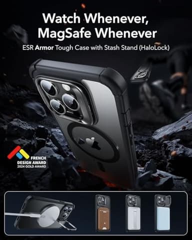 ESR for iPhone 14 Pro Max Case with Stand, Compatible with MagSafe, Full-Body Military-Grade Drop Proof Case with Built-in 9H+ Tempered Glass Screen Protector, Armor Series, Clear Black - Image 3