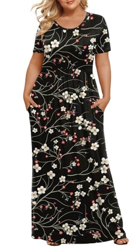 LONGYUAN Woman Plus Size Maxi Dress Casual Short Sleeve Wedding Long Dresses with Pockets Fl, 5XL - Image 1