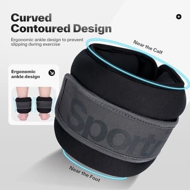 Sportneer Ankle Weights 0.5/1/2/3/5 LBS 1 Pair Wrist Leg Arm Weights for Women Men Kids Child with Adjustable Straps, Strength Weighted for Jogging Running Walking Fitness Gym Workout (Black, 5 lbs x 2) - Image 2
