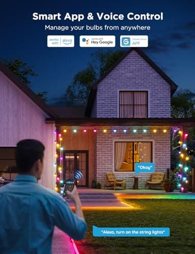 Govee Smart Outdoor String Lights 2, 144ft Outdoor Lights with Dimmable Warm White LED Bulbs, 47 Scene Modes for Patio, Backyard, Balcony, IP65 Waterproof, Works with Alexa, App Control - Image 4