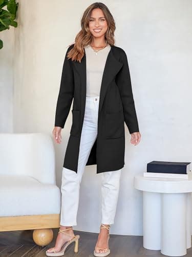 ANRABESS Womens Cardigan Sweater Open Front Knit Long Coatigan Dressy Casual Jacket Coat 2025 Fall Outfits Classy Clothes Black Small - Image 7