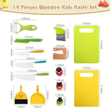 14PC Montessori Toy Safe Kitchen Knife Set for Toddler, Kids Knife Set for Real Cooking with Cutting Board, Gift for 3-12 Year Old Girl Boy Bithday Chistmas, Little Chef Cooking Tool for Kid Age 3-12 - Image 3