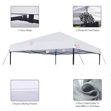 Joramoy 8×8 Canopy Replacement Top Only, Waterproof Pop Up Canopy Tent Cover with Windproof Ropes for Straight Leg Frame, Canopy Top Sunshade Sliver Coated for Outdoor Garden Patio Camping(White) - Image 4