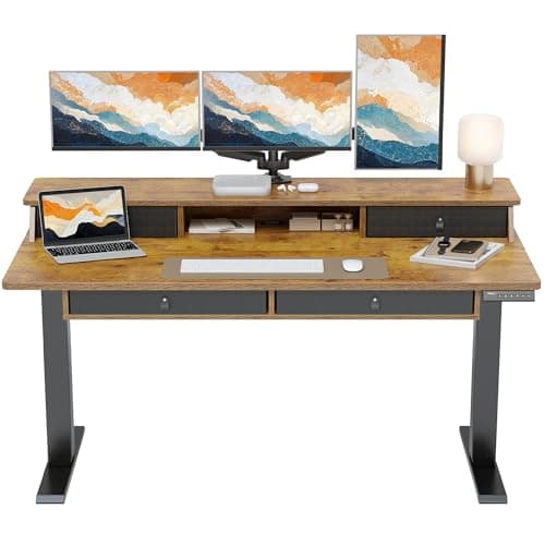 ErGear Electric Standing Desk with 4 Drawers, 55" x 30" Height Adjustable Desk with Storage, C-Clamp Mount Compatible, Computer Home Office Table with Cable Management Tray, Vintage Brown - Image 1