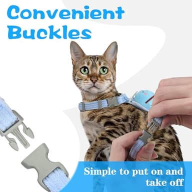Cat Harness and Leash Set for Walking Escape Proof Adjustable Step Vest Harnesses for Small Cats and Dogs All Weather Lightweight Easy Control Soft Jacket for Kitten Outdoor Walking(Blue, S) - Image 4