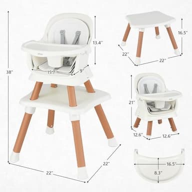 INFANS 8 in 1 Baby High Chair, Convertible Highchair for Babies and Toddlers, Infant Dining Booster Seat, Building Block Table, Kids Stool Table Chair Set with Removable Tray (8 in 1, White) - Image 2