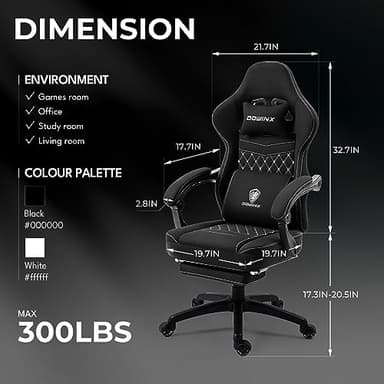 Dowinx Gaming Chair Breathable Fabric Game Chair with Gel Pad and Storage Bag, Comfortable Gamer Chair with Pocket Spring Cushion, Ergonomic Computer Chair with Footrest, Black - Image 3