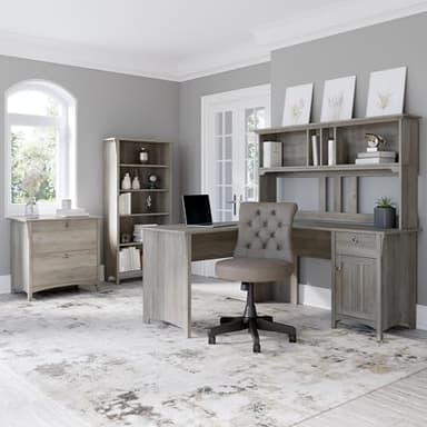 Bush Furniture Salinas L Shaped Desk with Storage in Driftwood Gray | Modern Farmhouse Corner Table with Drawers and Cabinets for Home Office - Image 4
