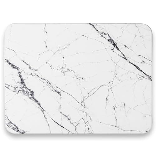 KARRAHOME Stone Dish Drying Mat for Kitchen Counter,Instant Dry Diatomaceous Earth Mat Dishes, Stone Dish Fast Drying Mat Board White Marble 15.8 x 11.8 inch - Image 1