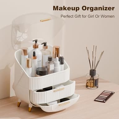 lurcns Makeup Organizers and Storage, Make up Organizer for Vanity Cosmetics Skincare Organizers With Lid and Drawers Display Cases for Countertop(White) - Image 3