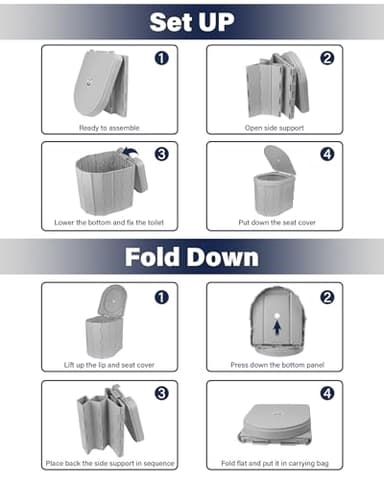 TEMOLA Portable Toilet for Adults, Retractable Portable 12.9'' Camping Toilet with Lid, for Camping, Car, Hiking, Road Trip, Boat, Beach, Traffic Jam, Home - Image 8