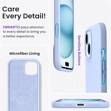 ORNARTO Compatible with iPhone 15 Plus Case 6.7", Slim Liquid Silicone 3 Layers Full Covered Soft Gel Rubber Cover Protective Phone Case with Anti-Scratch Microfiber Lining-Baby Blue - Image 5
