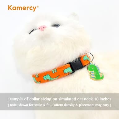 Cat Collar with Dino Charm, Vitality Orange & Green Dinosaur Pattern, X-Small (8" - 13") - Image 6