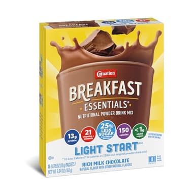 Carnation Breakfast Essentials Light Start Nutritional Powder Drink Mix Rich Milk Chocolate, 8 Count Box of 0.705 oz Packets (Pack of 8 Boxes) - Image 1