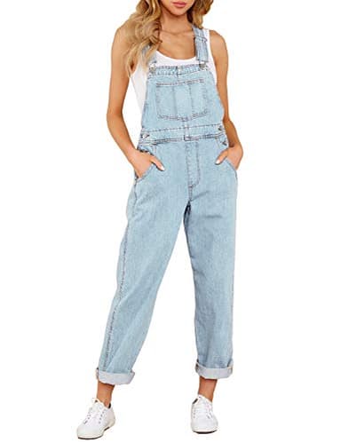luvamia Flexclusive Women's Casual Adjustable Denim Bib Overalls Jeans Pants Fashion Loose Overall Jumpsuits for Women 2025 Powder Blue Size Medium - Image 1