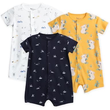 Minicoco 3-Pack 100% Cotton Baby Boy Rompers,0-24Months Short Sleeve Toddler Romper,Breathable Spring/Summer Clothes - Image 1