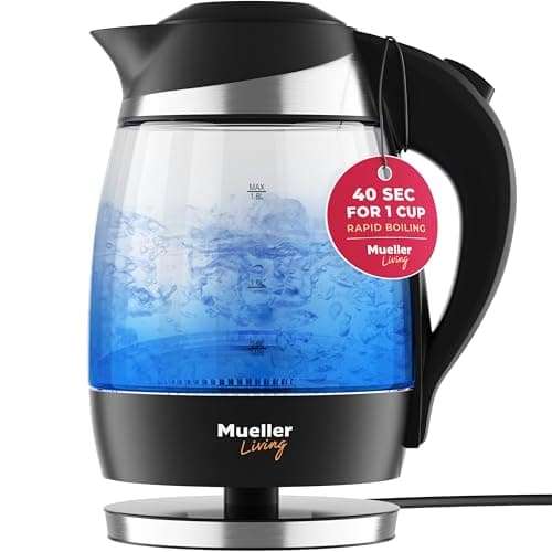Mueller Living Electric Kettle, Electric Tea Kettle for Boiling Water, 1500W SpeedBoil with Automatic Shutoff, 1.8L Cordless with LED Light, Borosilicate Glass Tea Kettle Pot Water Heater, BPA Free - Image 1