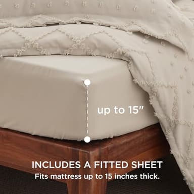 Bedsure Boho Duvet Cover King Size with Fitted Sheet - Boho Bedding Comforter Set, 4 Pieces, Includes 1 Duvet Cover 104"x90" with Zipper Closure, 2 Pillow Shams, 1 Fitted Sheet, Beige - Image 2