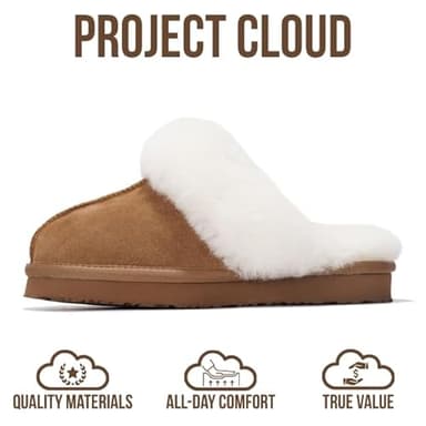 Project Cloud Genuine Leather Slippers for Women Footwear with Genuine Fur Lining Womens Clogs & Mule - Non-slip Indoor/Outdoor Scuff Womens Slippers with Memory Foam Insole (Henka,CHSTNUT,11) - Image 3