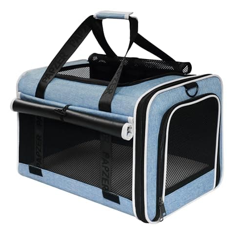 PAPZER Top Loading Medium Cat Carrier with Privacy Curtain, Delta Approved TSA Pet Travel Crate Suitcase Luggage Sleeve, Soft-Sided Dog Kennel Bag 18x11x11 United Airline Approved Under Seat Blue