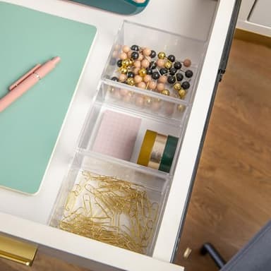 Martha Stewart Brody Desktop Storage Organizer, Stack and Slide Plastic Organizer Tray, Organizer for Office, Kitchen, or Vanity, 3" x 3.75", Clear - Image 8