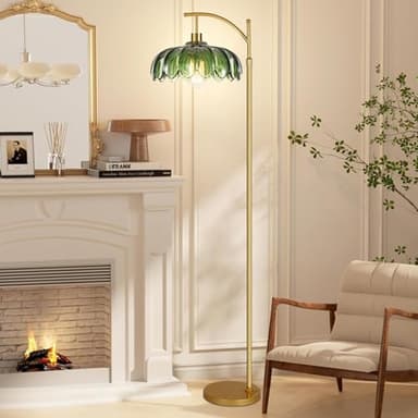 Gold Floor Lamps for Living Room,Glass Floor Lamp with Remote Control & Green Lampshade,Arc Flower Floor Lamp Dimmable Mid Century Modern Standing Lamp Vintage Brass Tall Lamp For Bedroom Corner - Image 7