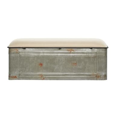 Deco 79 Metal Room Storage Bench Galvanized Entryway Bench with Cream Burlap Top, Bench 50" x 16" x 18", Gray - Image 14